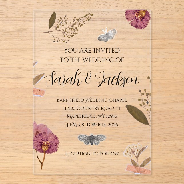 Invitación a bodas de Shabby Chic Boda con flores  (Anverso)