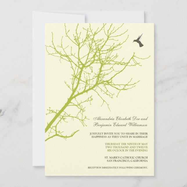 Invitación a bodas de silueta de árbol (verde lima (Anverso)