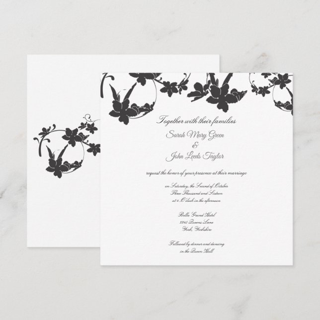 Invitación a bodas de silueta de flores simples|Cu (Anverso / Reverso)