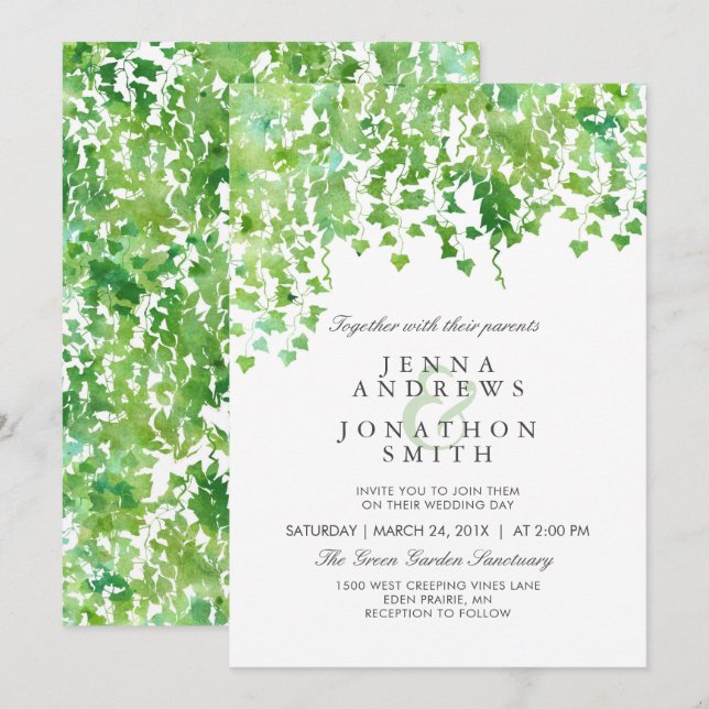 Invitación a bodas de verdor colgante (Anverso / Reverso)