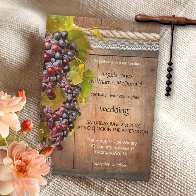 Invitación a bodas de viñedos con temas de vino rú (Subido por el creador)