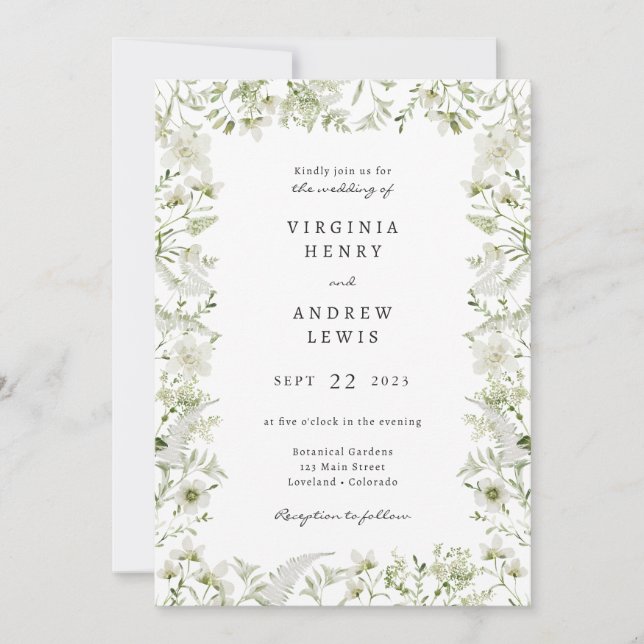 Invitación a bodas de vintage Greenery (Anverso)