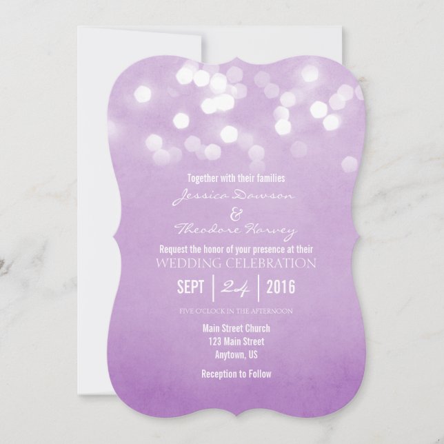 Invitación a bodas del Purpurina Lavender Bokeh (Anverso)