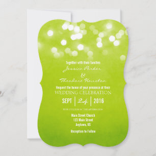 Invitación a bodas del Purpurina Lime Green Bokeh