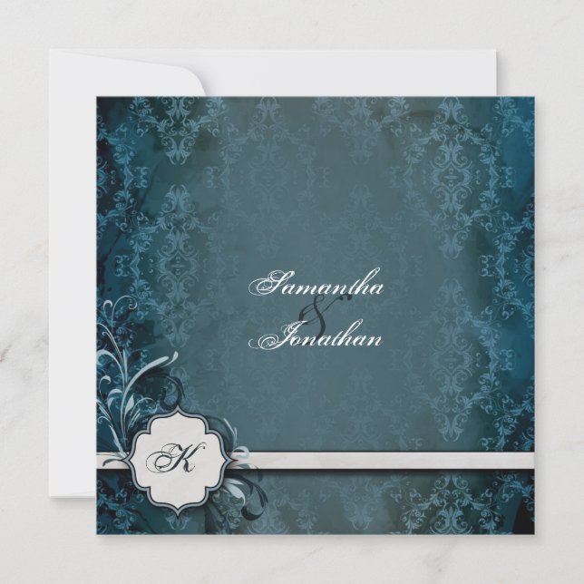 Invitación a bodas Elegante Monograma Damasco Vint (Anverso)