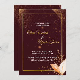 Invitación a bodas en Borgoña con colores dorados