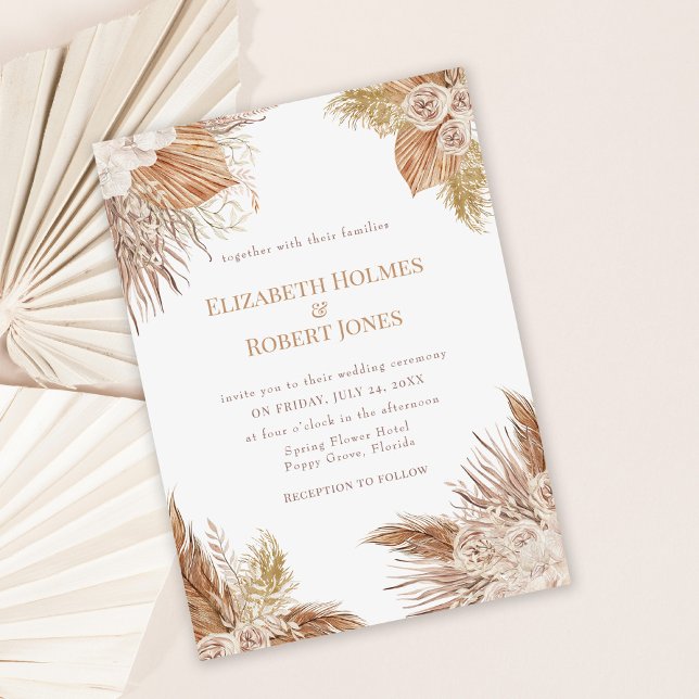 Invitación a bodas en el jardín de Boho Pampas (Boho Pampas Garden wedding invitation on dusty rose background)