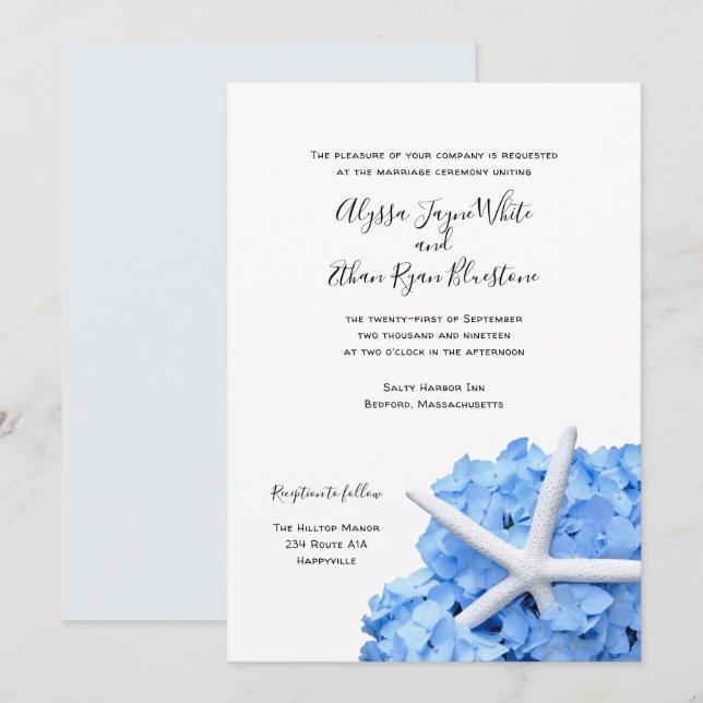 Invitación a bodas en el jardín marino Blue Hydran (Anverso / Reverso)