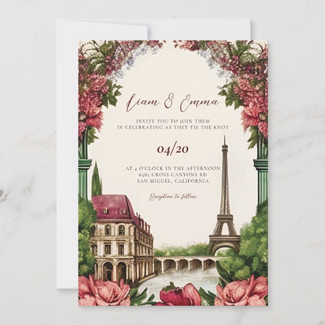 Invitación a bodas en el paisaje de París-Francia- (Anverso)