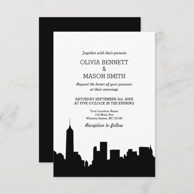 Invitación a bodas en el paisaje urbano de Nueva Y (Anverso / Reverso)