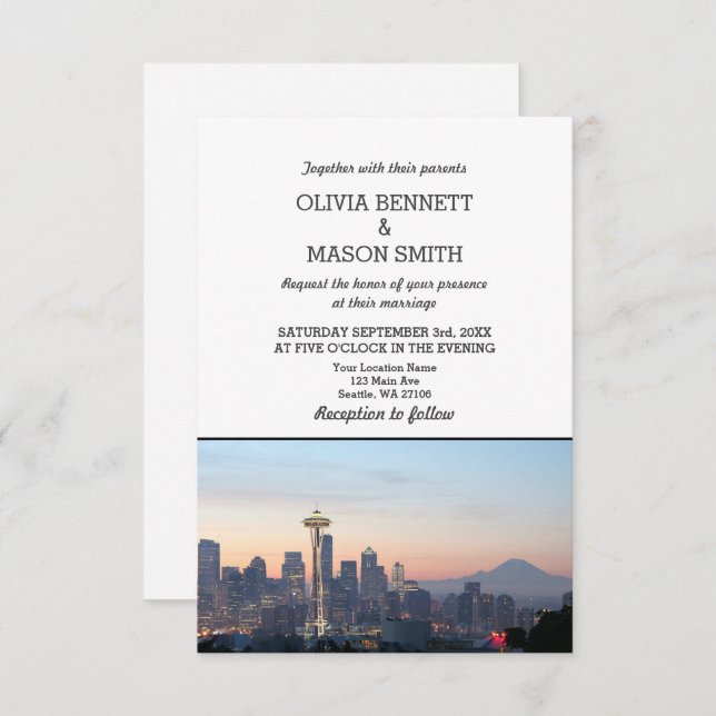 Invitación a bodas en el paisaje urbano de Seattle (Anverso / Reverso)
