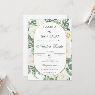 Invitación a bodas en floral verde sabio en españo
