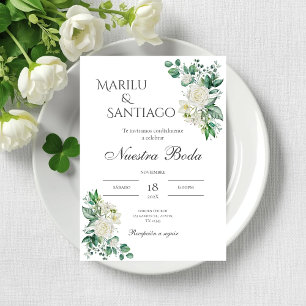 Invitación a bodas en floral verde sabio en españo