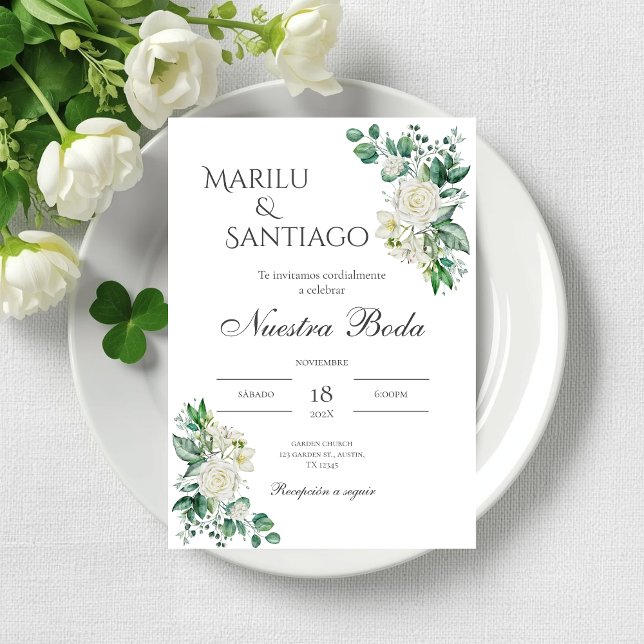 Invitación a bodas en floral verde sabio en españo (Subido por el creador)