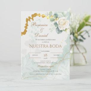 Invitación a bodas en floral verde sabio en españo