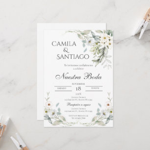 Invitación a bodas en floral verde sabio en españo