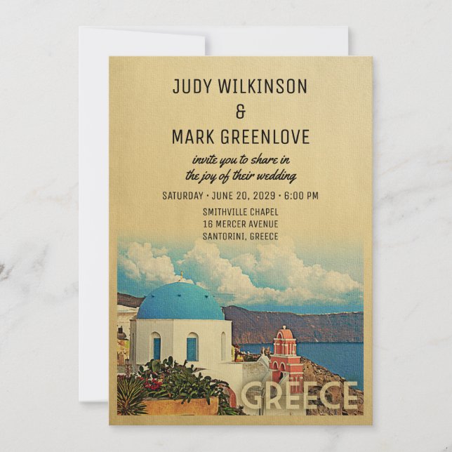 Invitación a bodas en Grecia Invitación a Santorin (Anverso)