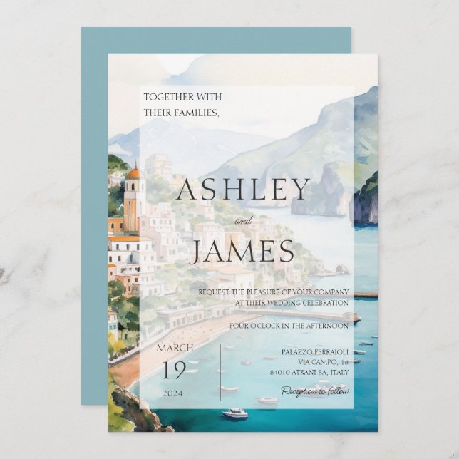 Invitación a bodas en la línea aérea de Amalfi Coa (Anverso / Reverso)