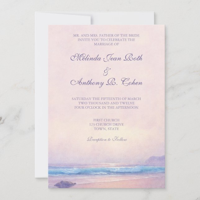 Invitación a bodas en la playa 5x7 en el mar de Ve (Anverso)