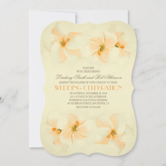 Invitación a bodas en la playa con hibiscus (Anverso)