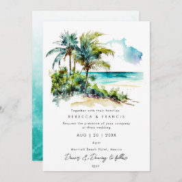 invitación a bodas en la playa de palmeras tropica