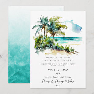 invitación a bodas en la playa de palmeras tropica