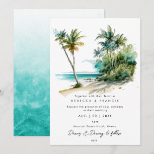 invitación a bodas en la playa de palmeras tropica