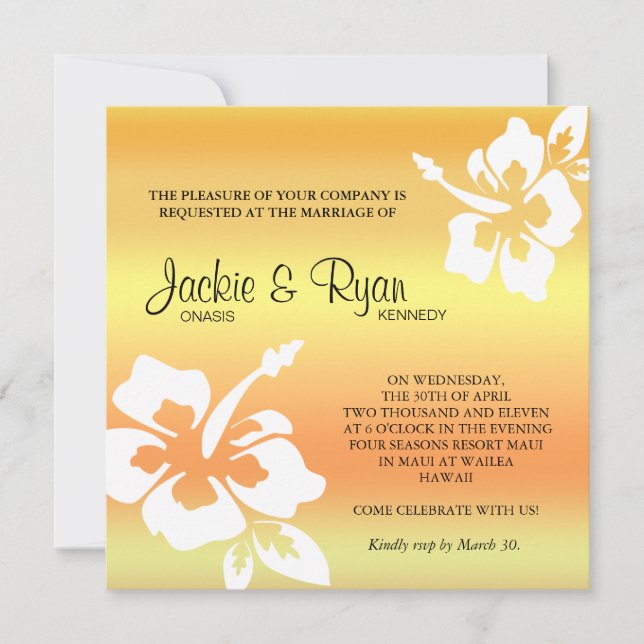 Invitación a bodas en la playa Naranja amarillo de (Anverso)