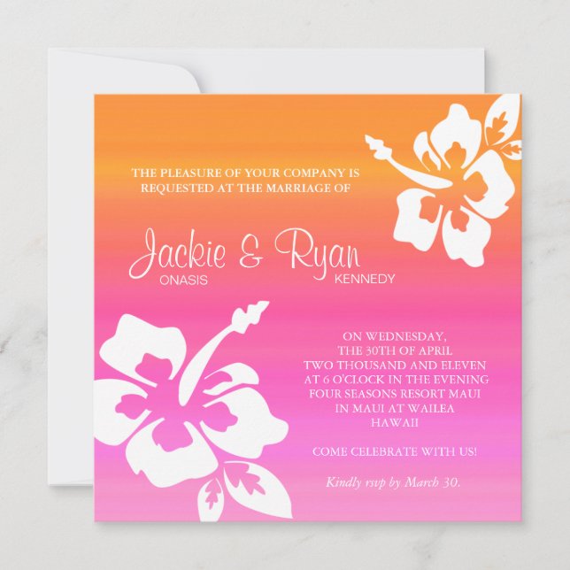 Invitación a bodas en la playa Naranja rosa de Hib (Anverso)