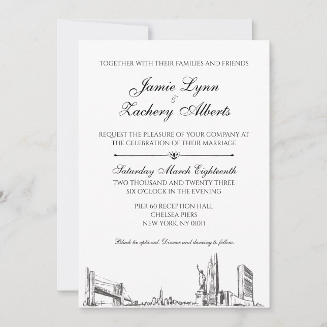 Invitación a bodas en línea aérea de Nueva York (Anverso)