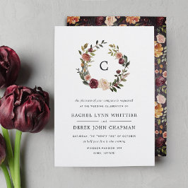 Invitación a bodas en monograma de floración rústi
