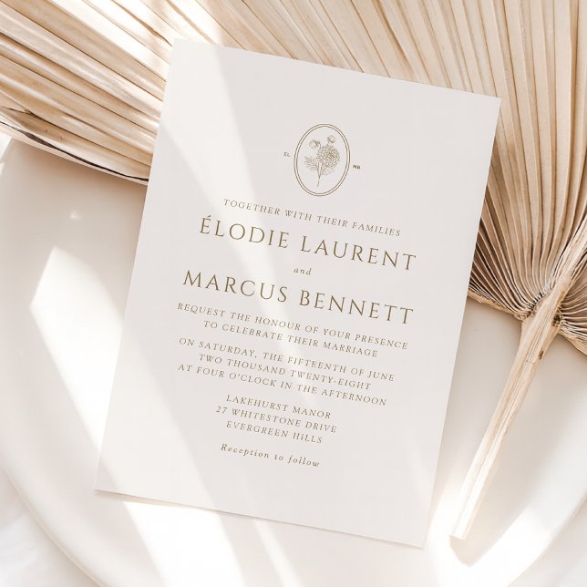 Invitación a bodas en monograma de ovario floral d (Subido por el creador)