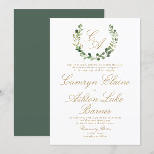 Invitación a bodas en monograma verde