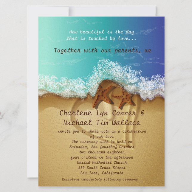 Invitación a bodas en playa de 6,5 x 8,75" (Anverso)