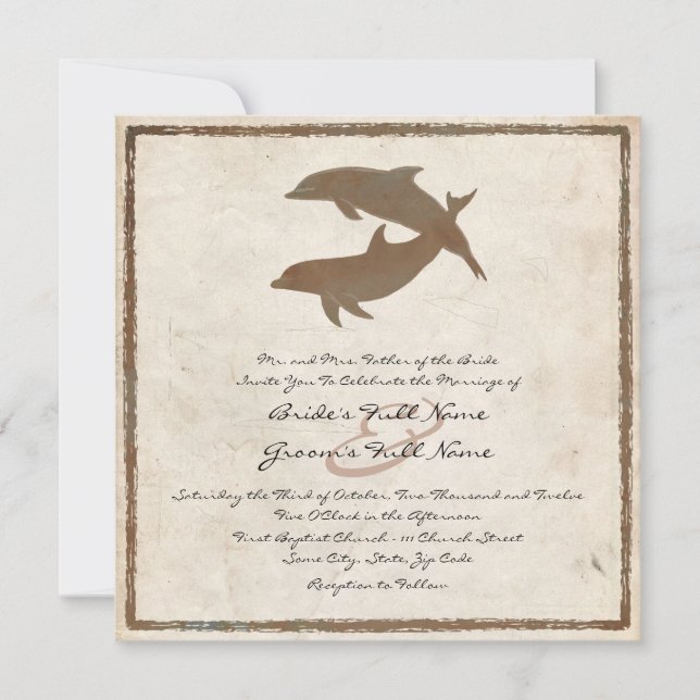 Invitación a bodas en playa de delfines rusos (Anverso)