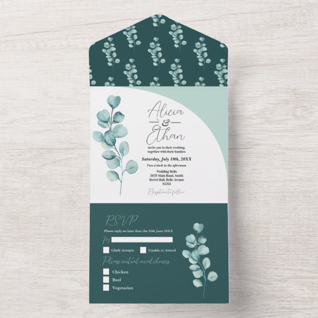 Invitación a bodas Eucalyptus y hojas de primavera (Interior)