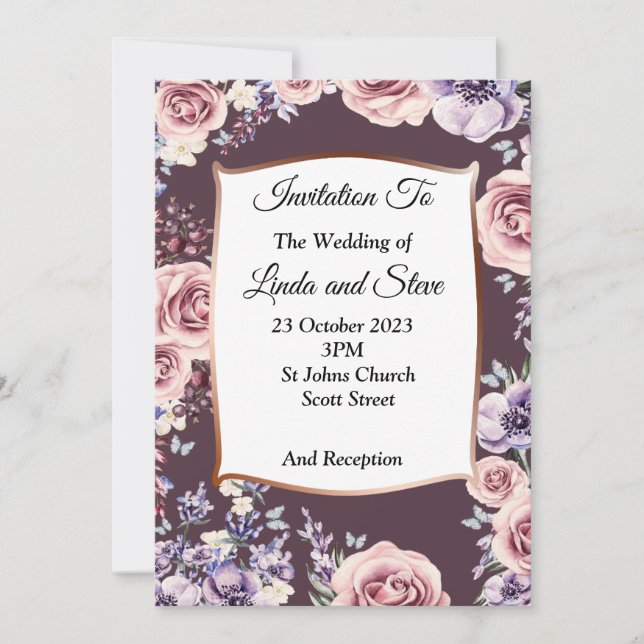 Invitación a bodas exquisitas, rosas, cobre (Anverso)