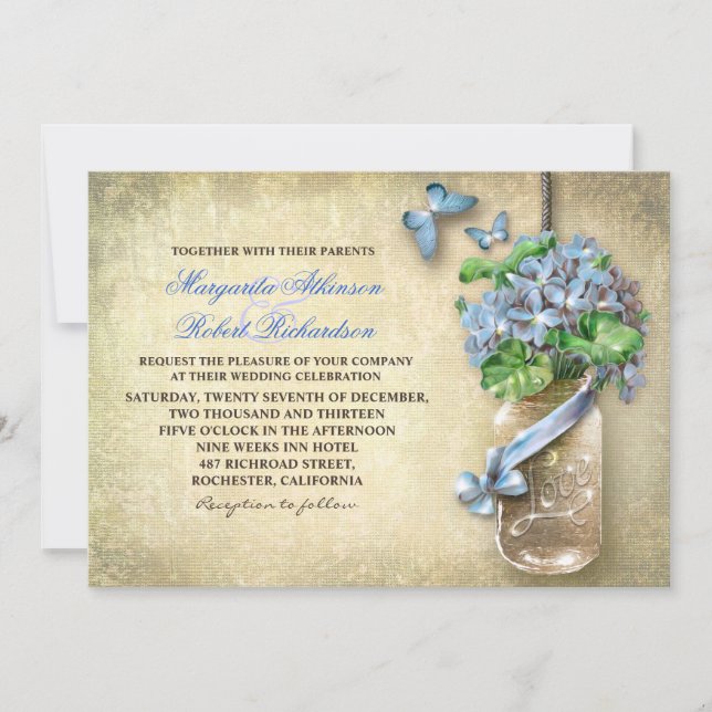 invitación a bodas florales de edad rústica con ta (Anverso)