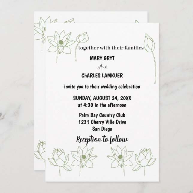 invitación a bodas florales de loto (Anverso / Reverso)