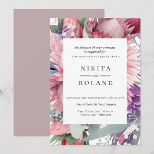 Invitación a bodas florales por protea exótica