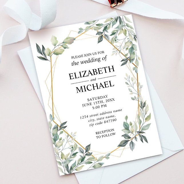 Invitación a bodas geométricas de Eucalyptus Green (Subido por el creador)