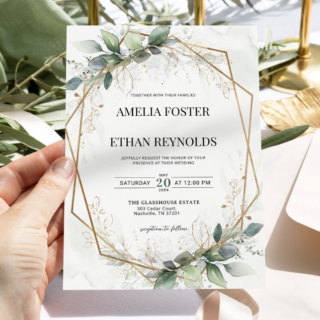 Invitación a bodas geométricas de Eucalyptus Green (Subido por el creador)