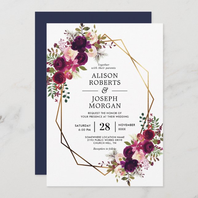 Invitación a bodas geométricas en Boho (Anverso / Reverso)