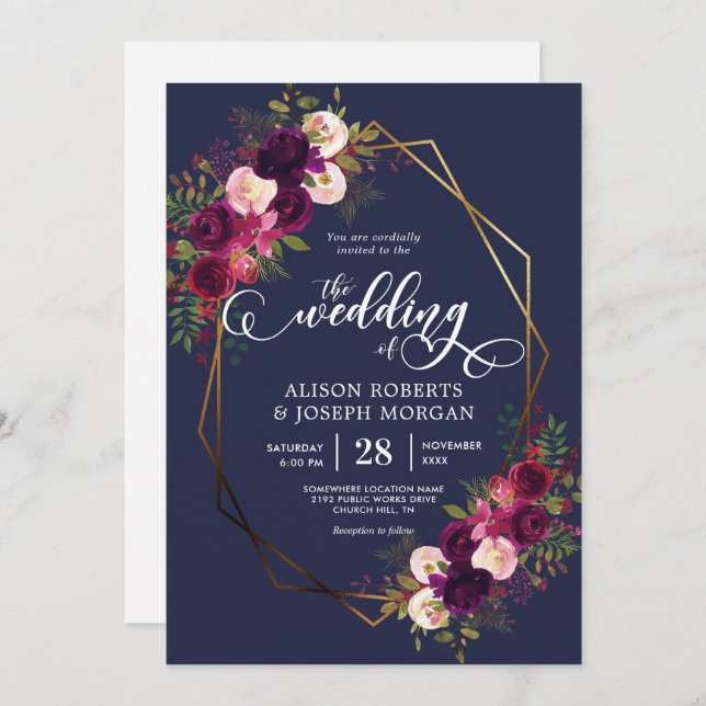 Invitación a bodas geométricas en Boho (Anverso / Reverso)