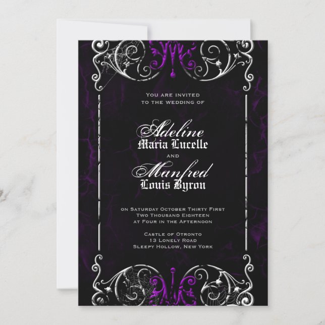Invitación a bodas góticas victorianas espeluznant (Anverso)