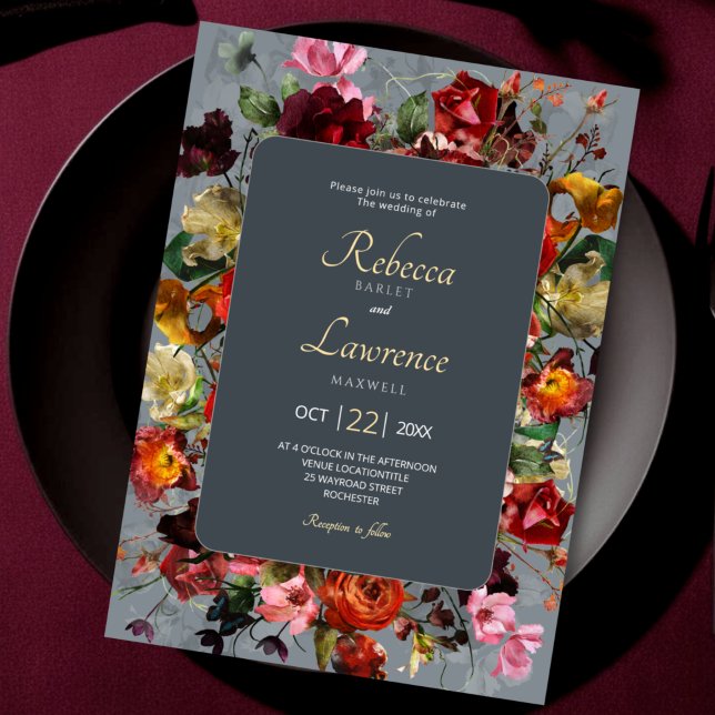 invitación a bodas grises botánicas de moda (Subido por el creador)