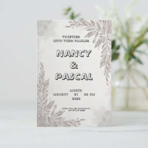 Invitación a bodas grises con elementos florales
