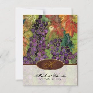 Invitación a bodas monogramadas Hoja de uva de oto