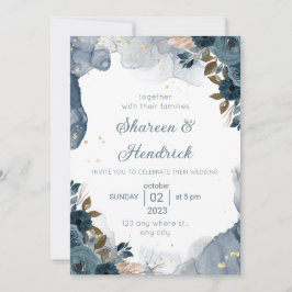 Invitación a bodas Navy Alcohol Ink Floral Backgro