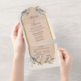 Invitación a bodas neutrales y algodón romántico R